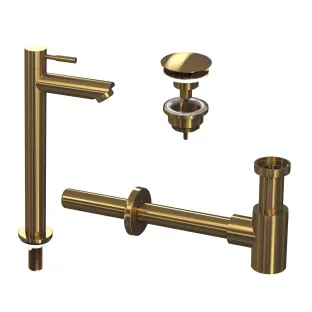 INK Fountain tap set 2A - Fountain tap standing high - always open plug - design siphon - brushed matt gold