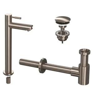 INK Fountain tap set 2A - Fountain tap standing high - always open plug - design siphon - brushed nickel