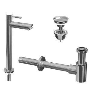 INK Fountain tap set 2A - Fountain tap standing high - always open plug - design siphon - chrome