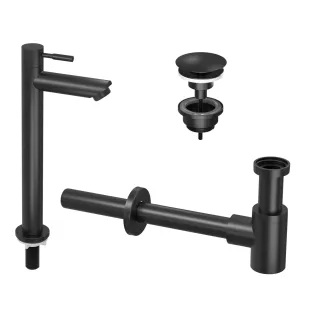 INK Fountain tap set 2A - Fountain tap standing high - always open plug - design siphon - matt black