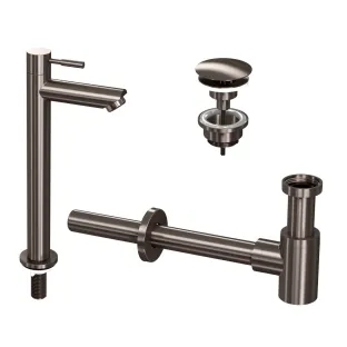 INK Fountain tap set 2A - Fountain tap standing high - always open plug - design siphon - metal black