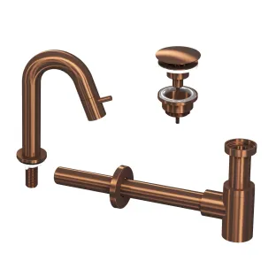 INK Fountain tap set 4A - Fountain tap standing low curved - always open plug - design siphon - matt rose gold