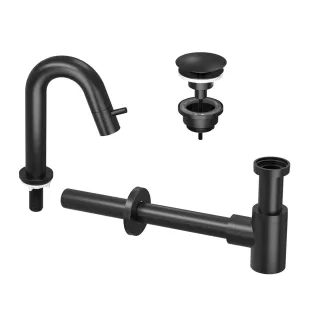 INK Fountain tap set 4A - Fountain tap standing low curved - always open plug - design siphon - matt black