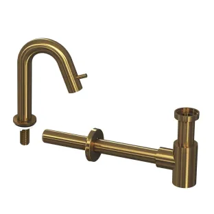 INK Fountain tap set 4B - Fountain tap standing low curved - design siphon - brushed matt gold