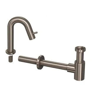 INK Fountain tap set 4B - Fountain tap standing low curved - design siphon - brushed nickel