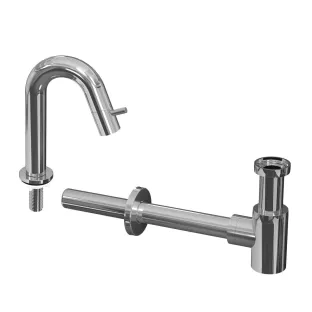 INK Fountain tap set 4B - Fountain tap standing low curved - design siphon - chrome