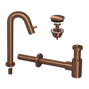 INK Fountain tap set 5A - Fountain tap standing high curved - always open plug - design siphon - matt rose gold