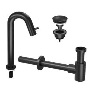 INK Fountain tap set 5A - Fountain tap standing high curved - always open plug - design siphon - matt black