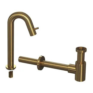 INK Fountain tap set 5B - Fountain tap standing high curved - design siphon - brushed matt gold