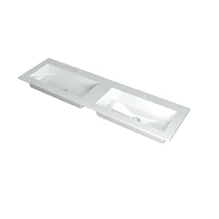 INK Kraft Washbasin - 2 sinks - 2 tap holes - 160x45x1 cm - Polystone gloss white