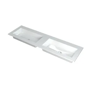 INK Kraft Washbasin - 2 sinks - without tap hole - 160x45x1 cm - Polystone gloss white