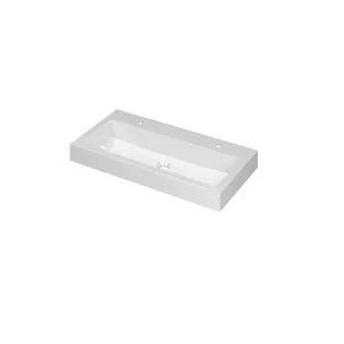 INK Momento Central Washbasin - 1 sink - 2 tap holes - 90x45x9 cm - Polystone gloss white