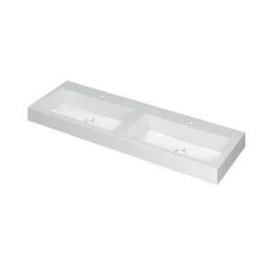 INK Momento Washbasin - 2 sinks - 2 tap holes - 140x45x9 cm - Polystone gloss white