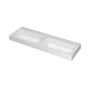 INK Momento Washbasin - 2 sinks - without tap holes - 140x45x9 cm - Polystone gloss white