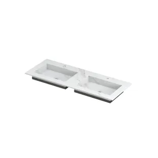 INK Post Double washbasin - 2 sinks - 2 tap holes - 120x45x1 cm - Ceramic calacatta matt