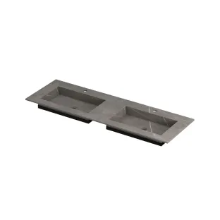 INK Post Double washbasin - 2 sinks - 2 tap holes - 140x45x1 cm - Ceramic armani grey matt