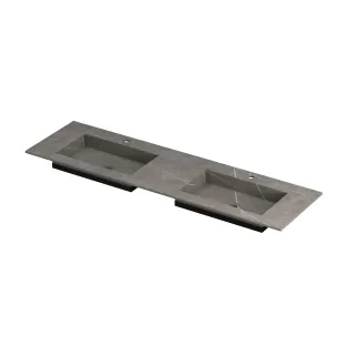 INK Post Double washbasin - 2 sinks - 2 tap holes - 160x45x1 cm - Ceramic armani grey matt