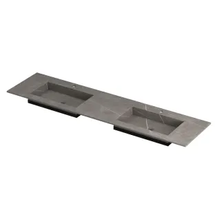 INK Post Double washbasin - 2 sinks - 2 tap holes - 180x45x1 cm - Ceramic armani grey matt