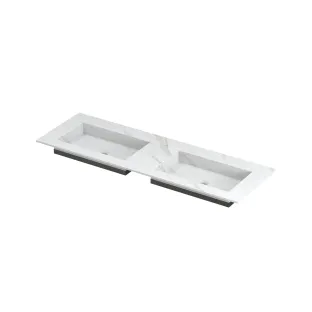 INK Post Double washbasin - 2 sinks - without tap hole - 140x45x1 cm - Ceramic calacatta matt