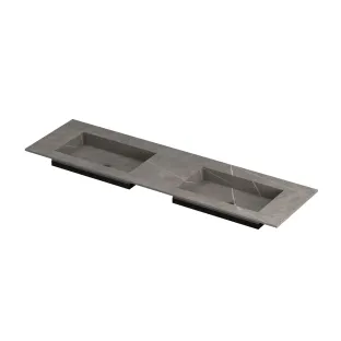 INK Post Double washbasin - 2 sinks - without tap hole - 160x45x1 cm - Ceramic armani grey matt