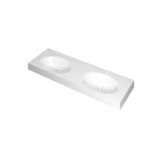 INK Smooth Washbasin - 2 sinks - 2 tap holes - 140x45x9 cm - Polystone gloss white