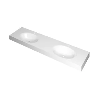 INK Smooth Washbasin - 2 sinks - 2 tap holes - 180x45x9 cm - Polystone gloss white