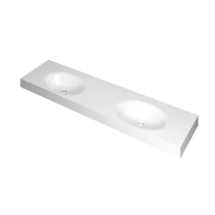 INK Smooth Washbasin - 2 sinks - without tap hole - 180x45x9 cm - Polystone gloss white