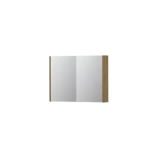 INK SPK1 Mirror cabinet with 2 double-sided mirror doors - switch and socket - 80x14x60 cm - Natural Veneer