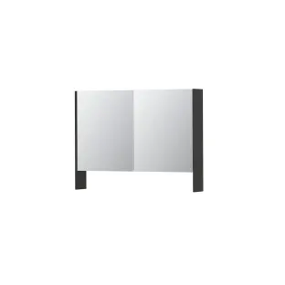 INK SPK3 Mirror cabinet with double mirrored doors - 2 doors in combination with open shelf - socket and switch - 100x14x74 cm - High-gloss anthracite