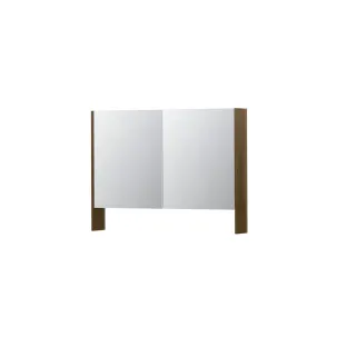 INK SPK3 Mirror cabinet with double mirrored doors - 2 doors in combination with open shelf - socket and switch - 100x14x74 cm - Solid oak Ash grey