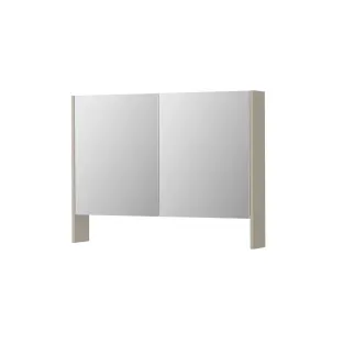 INK SPK3 Mirror cabinet with double mirrored doors - 2 doors in combination with open shelf - socket and switch - 100x14x74 cm - Matt cashmere gray