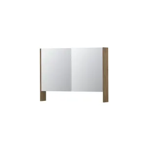 INK SPK3 Mirror cabinet with double mirrored doors - 2 doors in combination with open shelf - socket and switch - 100x14x74 cm - Natural oak