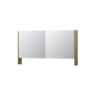 INK SPK3 Mirror cabinet with double mirrored doors - 2 doors in combination with open shelf - socket and switch - 140x14x74 cm - Veneer Ash grey