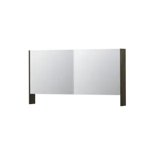 INK SPK3 Mirror cabinet with double mirrored doors - 2 doors in combination with open shelf - socket and switch - 140x14x74 cm - Veneer Charcoal