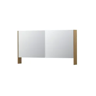 INK SPK3 Mirror cabinet with double mirrored doors - 2 doors in combination with open shelf - socket and switch - 140x14x74 cm - Natural Veneer