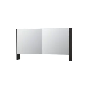 INK SPK3 Mirror cabinet with double mirrored doors - 2 doors in combination with open shelf - socket and switch - 140x14x74 cm - Charcoal oak