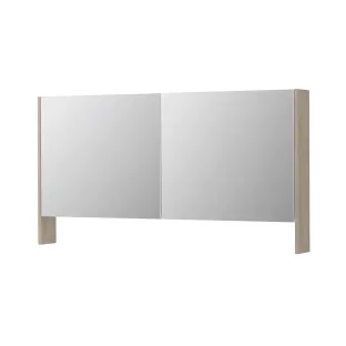 INK SPK3 Mirror cabinet with double mirrored doors - 2 doors in combination with open shelf - socket and switch - 140x14x74 cm - Ivory oak