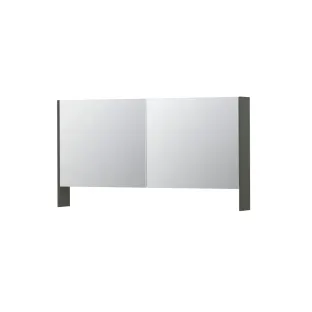 INK SPK3 Mirror cabinet with double mirrored doors - 2 doors in combination with open shelf - socket and switch - 140x14x74 cm - Matt concrete green