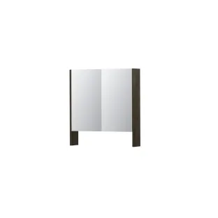 INK SPK3 Mirror cabinet with double mirrored doors - 2 doors in combination with open shelf - socket and switch - 70x14x74 cm - Veneer Charcoal