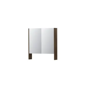 INK SPK3 Mirror cabinet with double mirrored doors - 2 doors in combination with open shelf - socket and switch - 70x14x74 cm - Chocolate Veneer