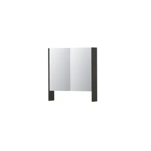 INK SPK3 Mirror cabinet with double mirrored doors - 2 doors in combination with open shelf - socket and switch - 70x14x74 cm - Smoked oak