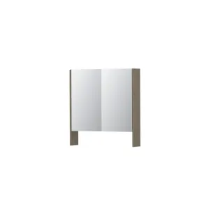 INK SPK3 Mirror cabinet with double mirrored doors - 2 doors in combination with open shelf - socket and switch - 70x14x74 cm - Greige oak