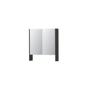 INK SPK3 Mirror cabinet with double mirrored doors - 2 doors in combination with open shelf - socket and switch - 70x14x74 cm - High-gloss anthracite