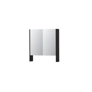 INK SPK3 Mirror cabinet with double mirrored doors - 2 doors in combination with open shelf - socket and switch - 70x14x74 cm - Charcoal oak