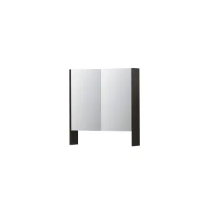 INK SPK3 Mirror cabinet with double mirrored doors - 2 doors in combination with open shelf - socket and switch - 70x14x74 cm - Intense oak