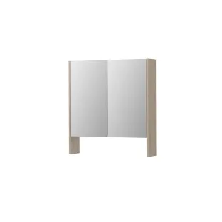 INK SPK3 Mirror cabinet with double mirrored doors - 2 doors in combination with open shelf - socket and switch - 70x14x74 cm - Ivory oak