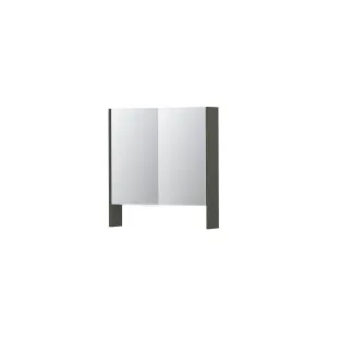 INK SPK3 Mirror cabinet with double mirrored doors - 2 doors in combination with open shelf - socket and switch - 70x14x74 cm - Matt concrete green