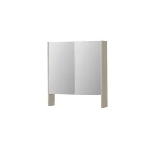 INK SPK3 Mirror cabinet with double mirrored doors - 2 doors in combination with open shelf - socket and switch - 70x14x74 cm - Matt cashmere gray