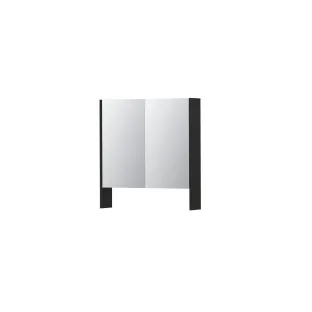 INK SPK3 Mirror cabinet with double mirrored doors - 2 doors in combination with open shelf - socket and switch - 70x14x74 cm - Matt black