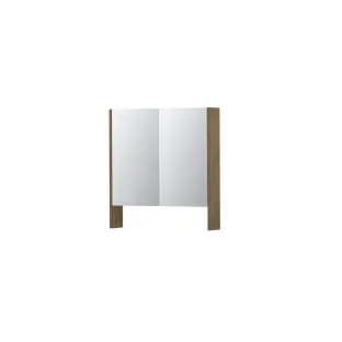 INK SPK3 Mirror cabinet with double mirrored doors - 2 doors in combination with open shelf - socket and switch - 70x14x74 cm - Natural oak